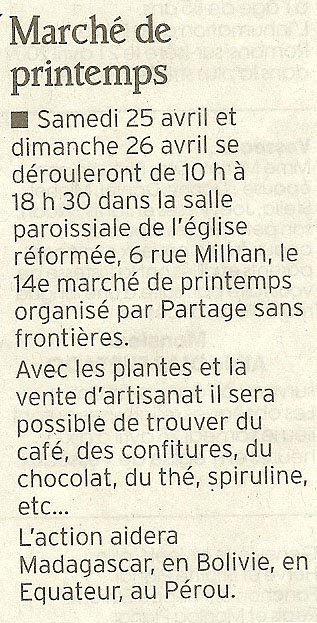 La presse lors du quatorzième marché de printemps de Partage sans Frontières &agrave; Montmeyran