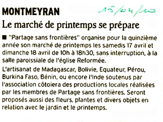La presse lors du quatorzième marché de printemps de Partage sans Frontières &agrave; Montmeyran