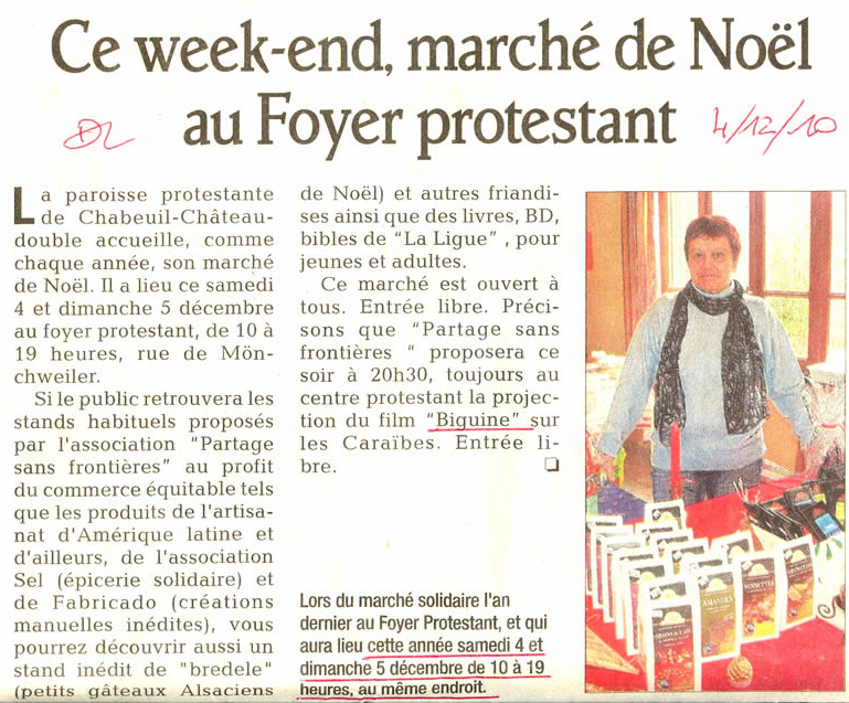 La presse lors la vente solidaire de chabeuil en 2010 avec le SEL et Fabricado