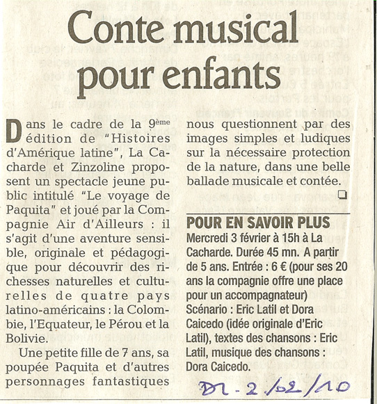 8 eme édition semaine "Histoires d'Amérique latine" de Saint-Péray en ardèche avec l'association Ayllu et Partage sans Frontières - la presse - article 08