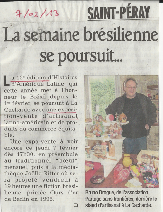 12 eme édition semaine "Histoires d'Amérique latine" de Saint-Péray en ardèche avec l'association Ayllu et Partage sans Frontières - la presse - article du Dauphiné libéré