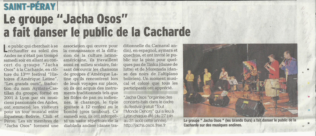 13 eme édition semaine "Histoires d'Amérique latine" de Saint-Péray en ardèche avec l'association Ayllu et Partage sans Frontières - la presse - article du Dauphiné libéré