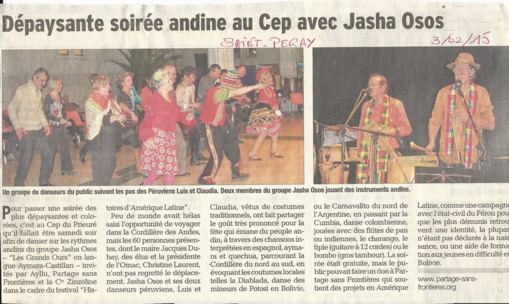 12 eme édition semaine "Histoires d'Amérique latine" de Saint-Péray en ardèche avec l'association Ayllu et Partage sans Frontières - la presse